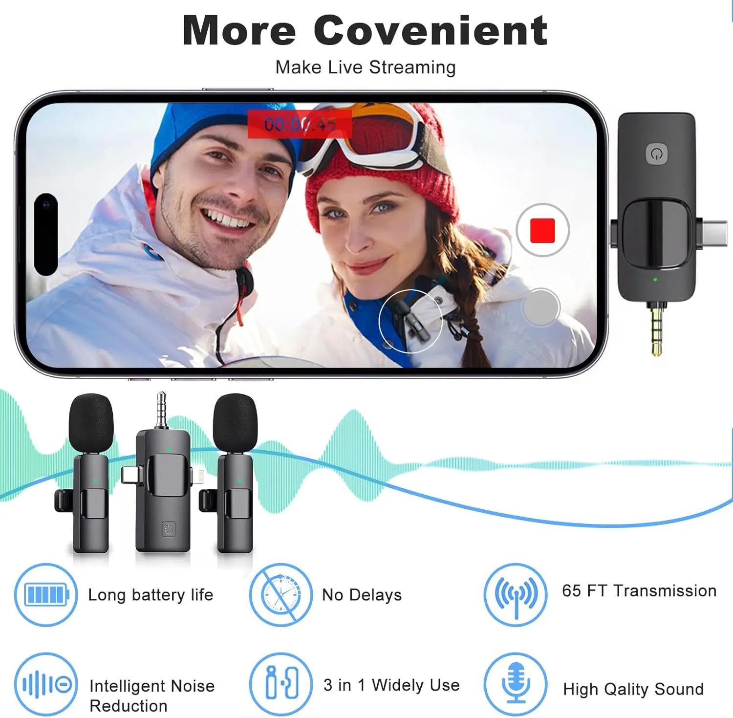 ميكروفون Lavalier 2025 نموذج جديد أداة البث المباشر لتصوير وتسجيل الهاتف المحمول، ميكروفون محمول للمقابلة الخارجية اللاسلكية، بسبب حجمها الصغير، يمكنك حملها معك وهي مناسبة لمعظم سيناريوهات العمل.
