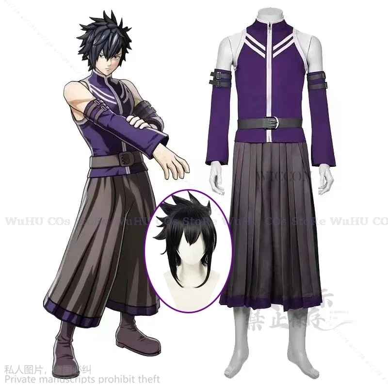 Animal Fury Gray Fullbuster Suit Tail Full Set Unisex Suit Black Wig Pants Bell Uniform Set Halloween Party OutFit For Men