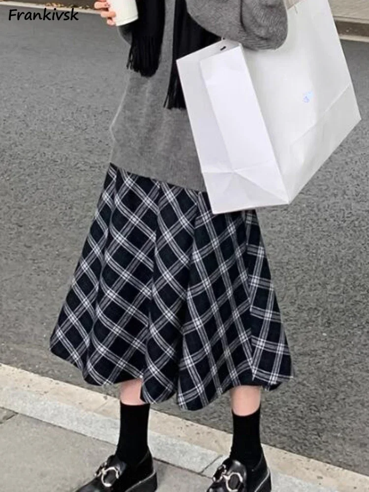 

Юбки-миди женские клетчатые винтажные классические универсальные трапециевидные молодежные уличные корейские стильные осенние шикарные Faldas с высокой талией