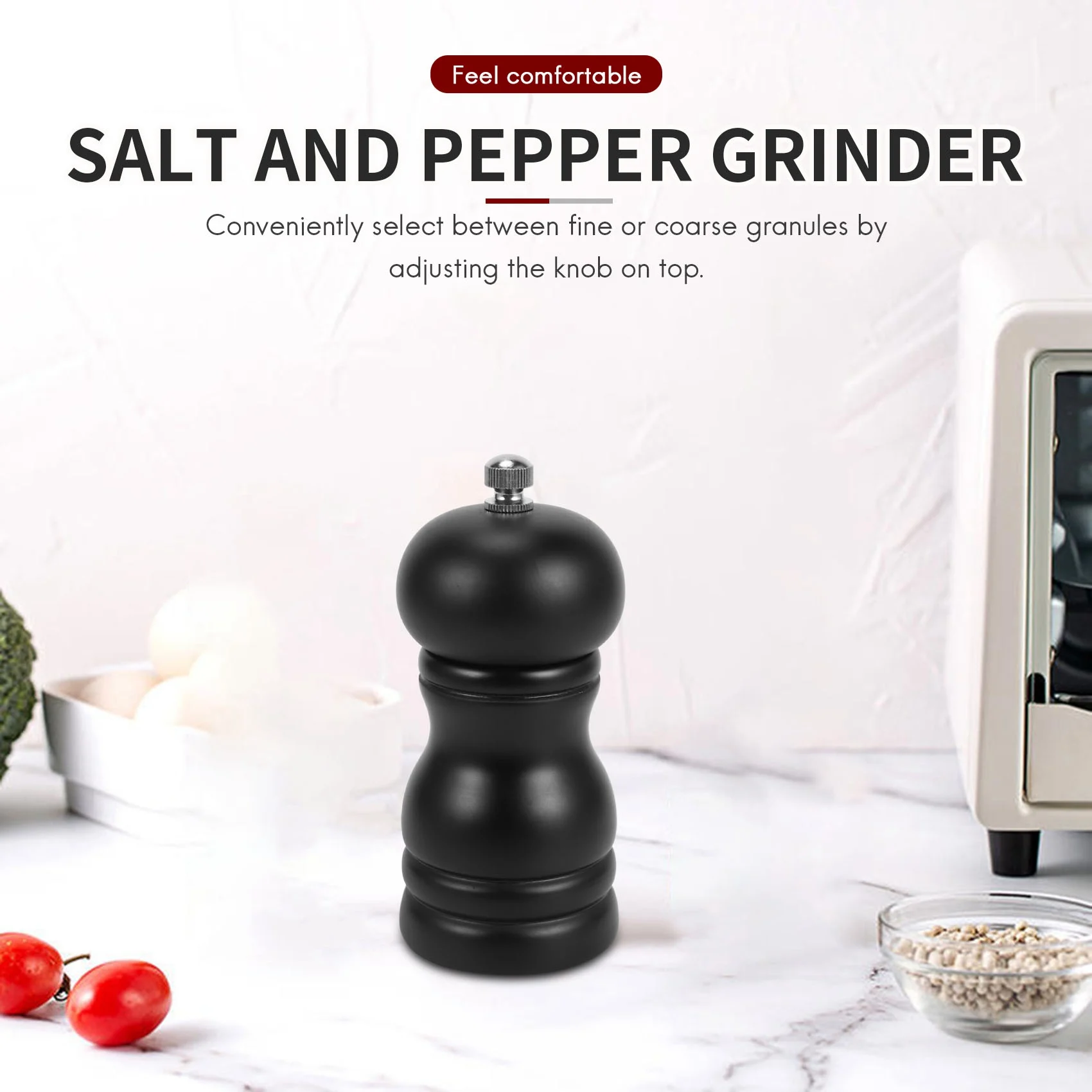 Wood Salt and Pepper Grinder Set Manual Pepper Salt Mill Shaker, Solid Wood with Adjustable Coarseness Black