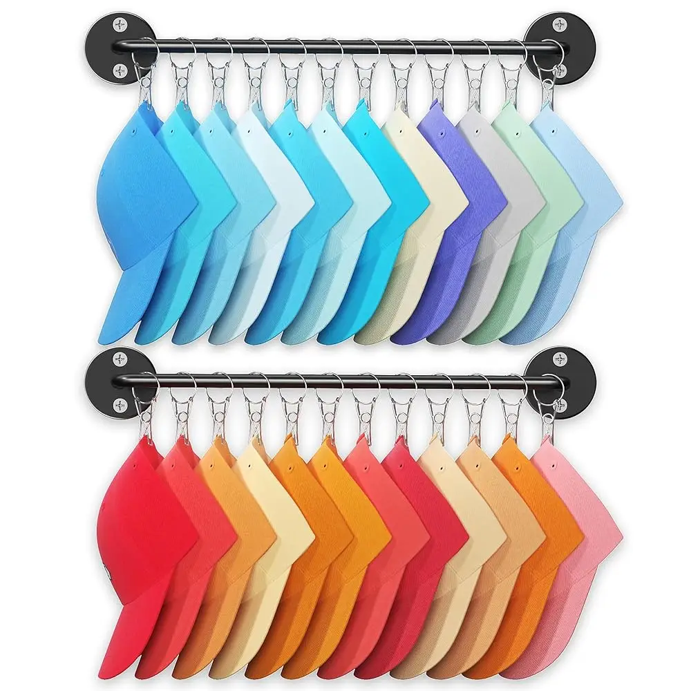 

Набор из 2 металлических органайзеров для бейсболок с 12 большими зажимами, настенная вешалка для головных уборов, вмещает до 24 шляп, держатель для головных уборов