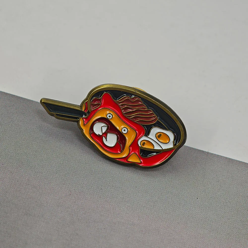 Cartoon Calcifer Frying Pan Breakfast Enamel Pin Cute Bacon Egg Scene Brooch Lapel Pin Classic Anime Peripheral Metal Badge Gift