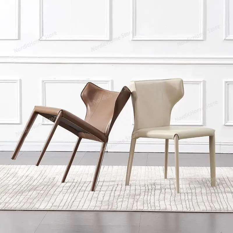 

Nordic Saddle Leather Dining Chairs Luxury Accent Leisure Relax Dining Chairs Ergonomic Comfortable Home Furniture Sillas Lscy