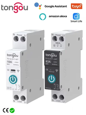 TUYA WIFI Smart Circuit Breaker Power Metering 1P 63A DIN Rail for Smart Home wireless Remote Control Smart Switch by APP TONGOU