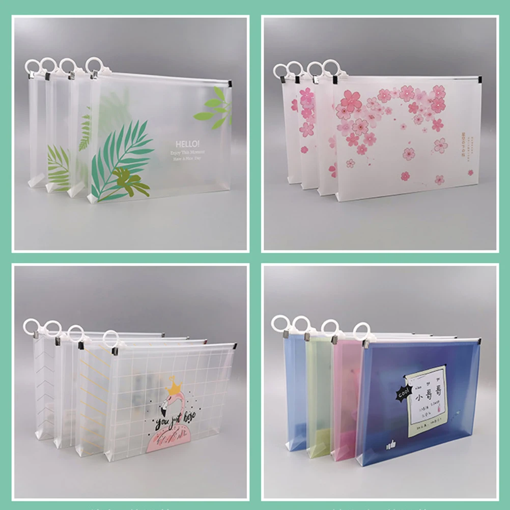 

4pcs Zipper File Bags Pp Waterproof Transparent Organizer Storage Case For Documents Papers School Office Home