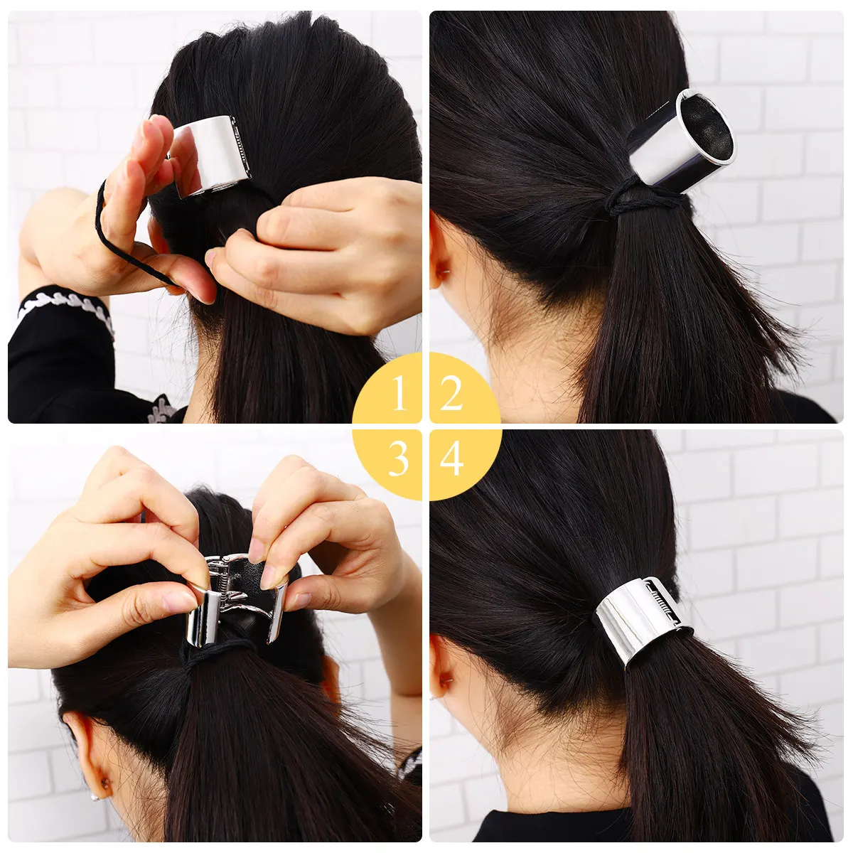 

4Pcs Metal Ponytail Holders Hair Bands with Spring Hinge Durable Elastic Hair Accessories for Daily Wear Party Styling
