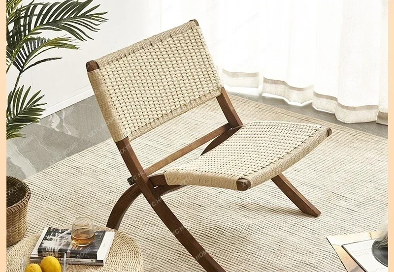 Solid wood rope woven single sofa woven folding