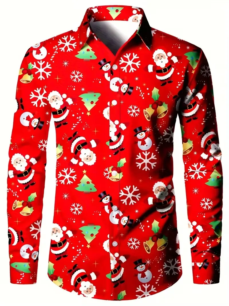 New men's Valentine's Day long sleeved shirt with red and white gradient heart print lapel shirt and romantic top