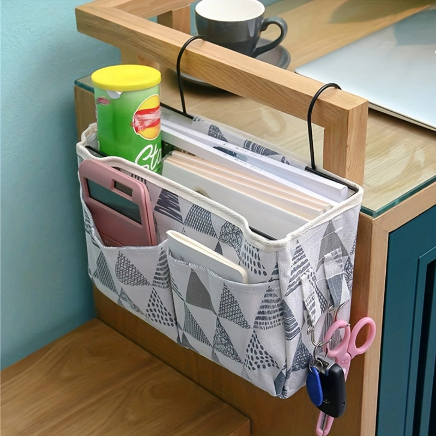 

Bedside Hanging Bag with Multi-Pockets for Books, Snacks, Controls - Space Saving Organizer for Bedroom, Dorm - Durable Containe