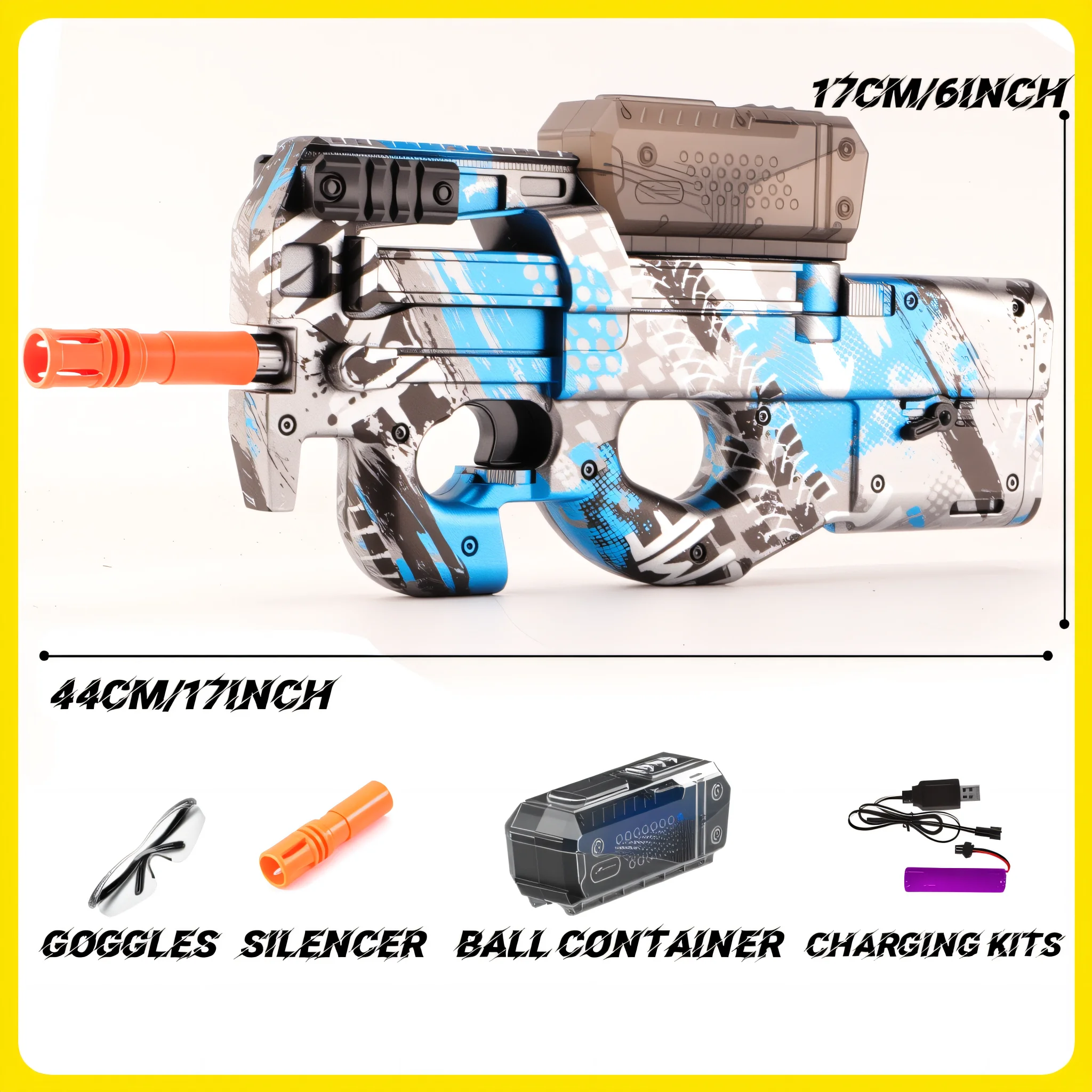 Conjunto de blaster de bola de gel P90 – brinquedo de combate ao ar livre recarregável para adolescentes de 14 anos, presente perfeito para meninos e meninas (contas de gel não incluídas)