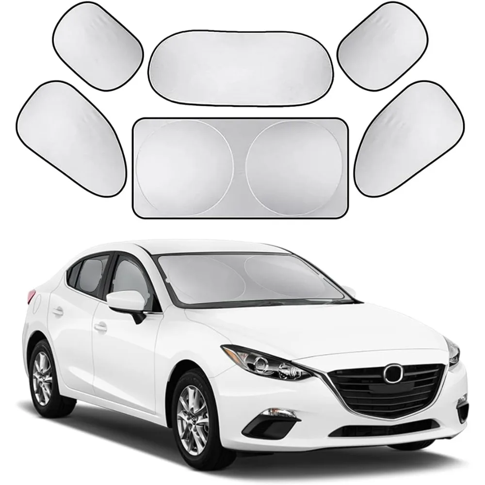 

car window shade, 6pack set auto sun shades for side window front and rear windshield with storage pouch for car, suv, van, truc