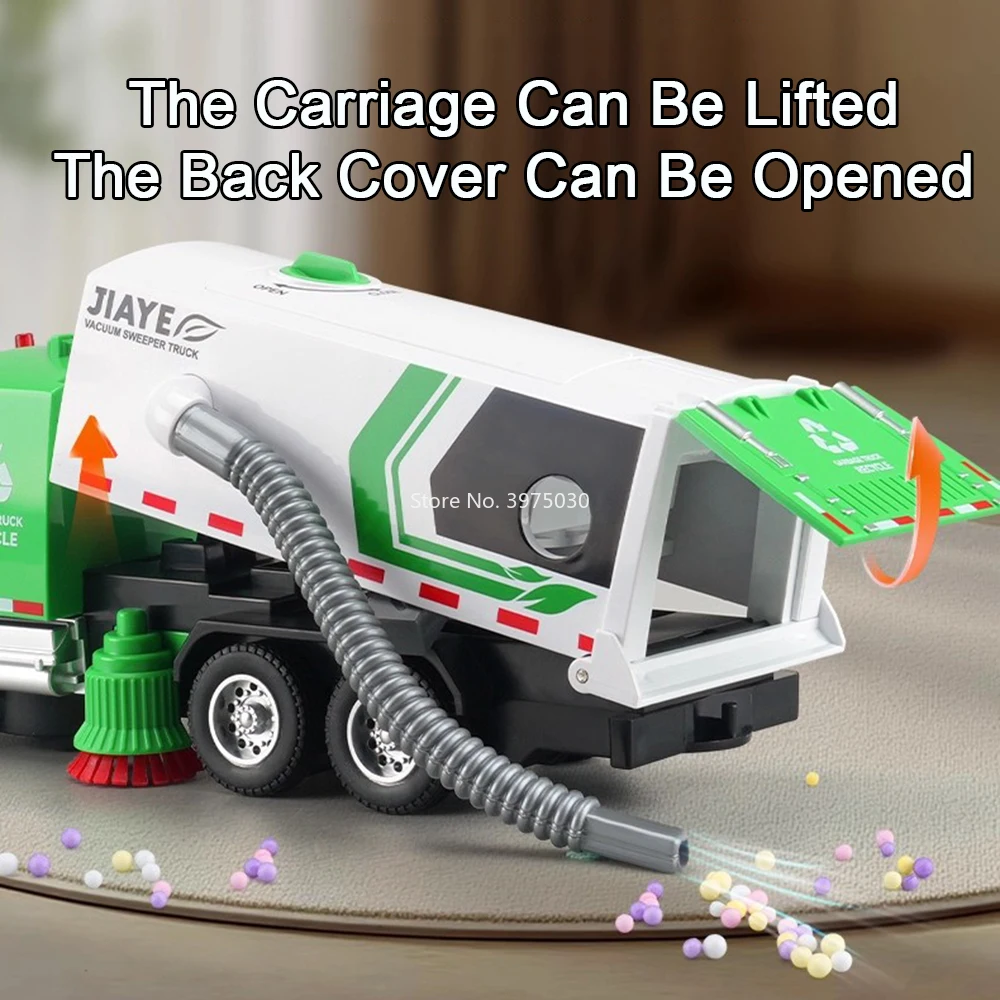 1:50 스케일 진공 청소기 장난감 자동차 미니어처 모델 합금 다이캐스트 라이트 음악 엔지니어링 차량 어린이 어린이날 선물