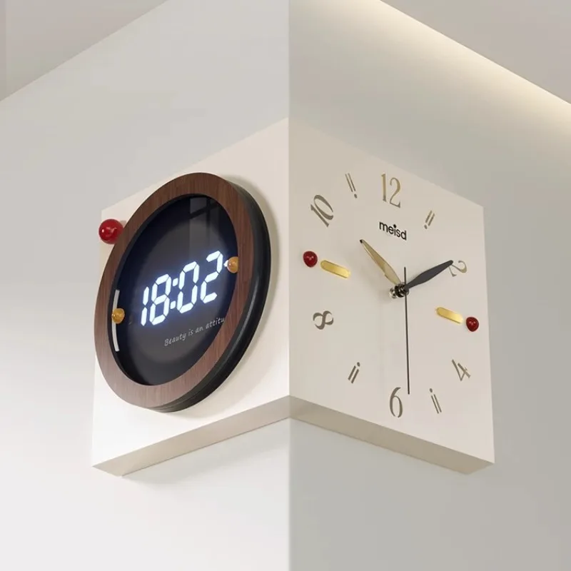 Corner Wall Clock Double Sided Wall Watch Modern Luxury Aesthetic Large Led Clocks Silent Elegant Decorative Living Room Watches