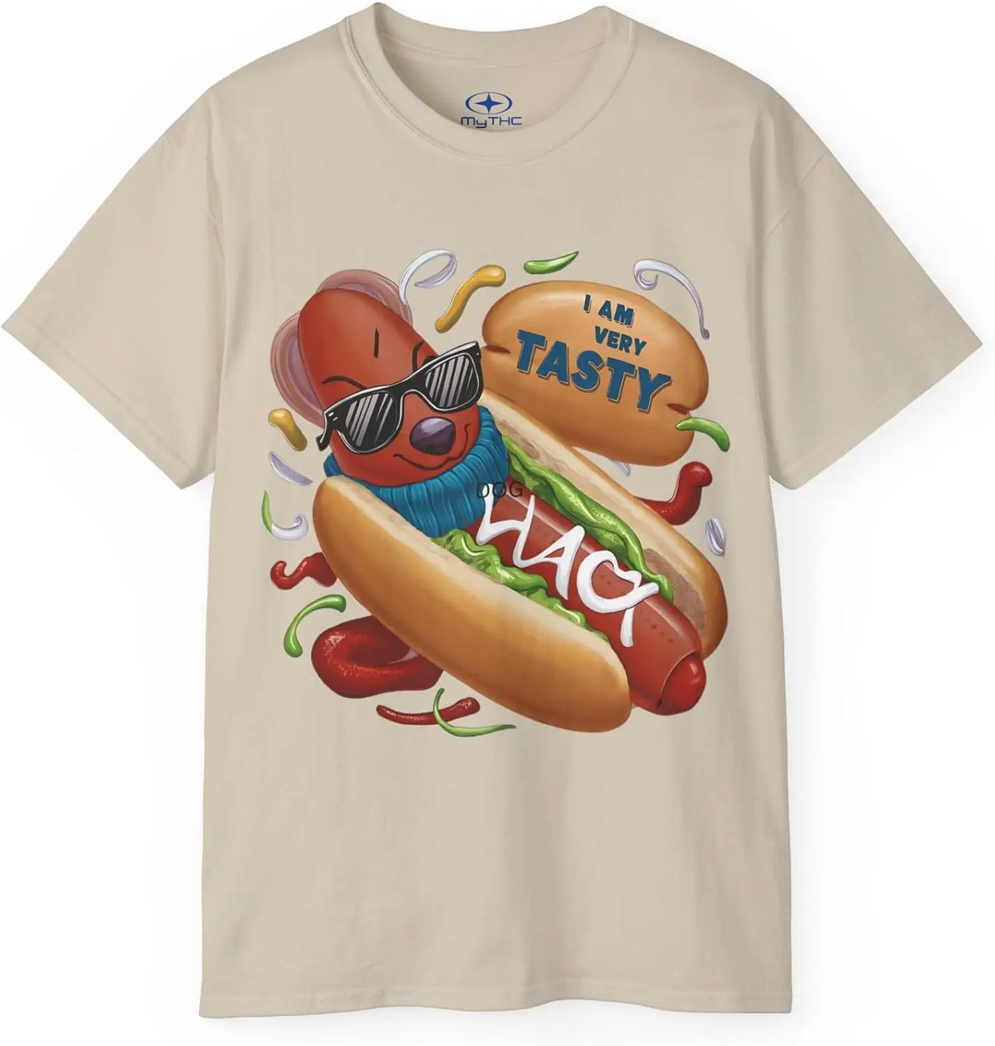 I Am Very Tasty Hotdog Graphic Short Sleeves Funny Unisex Hot Dog T-Shirt Multicolor