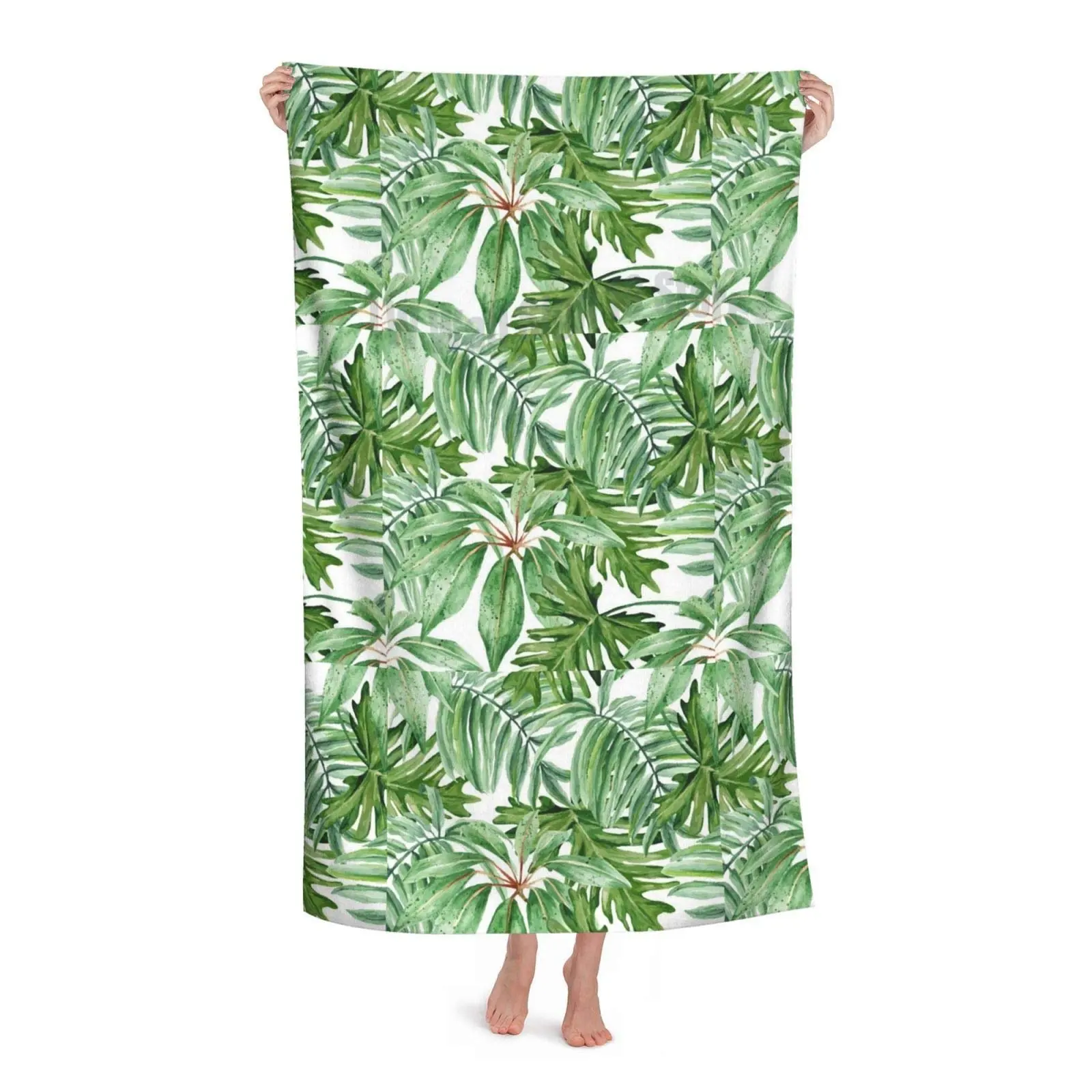 Green Banana Leaves Fabric Microfiber Quick Drying Beach Towel Super Absorbent Towel Sand Free Towel for Kids Teens Adults