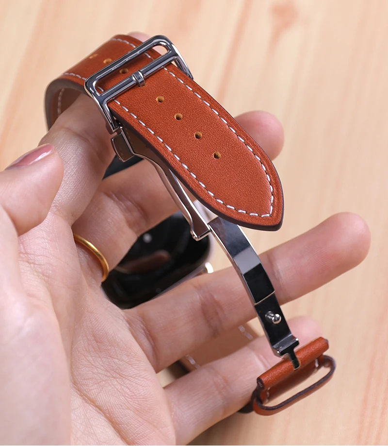 Genuine Leather Loop Strap For Apple Watch band 44mm 45mm 40mm 38mm 41 42mm Logo Buckle Bracelet For iWatch Ultra 2 49mm SE 8 9