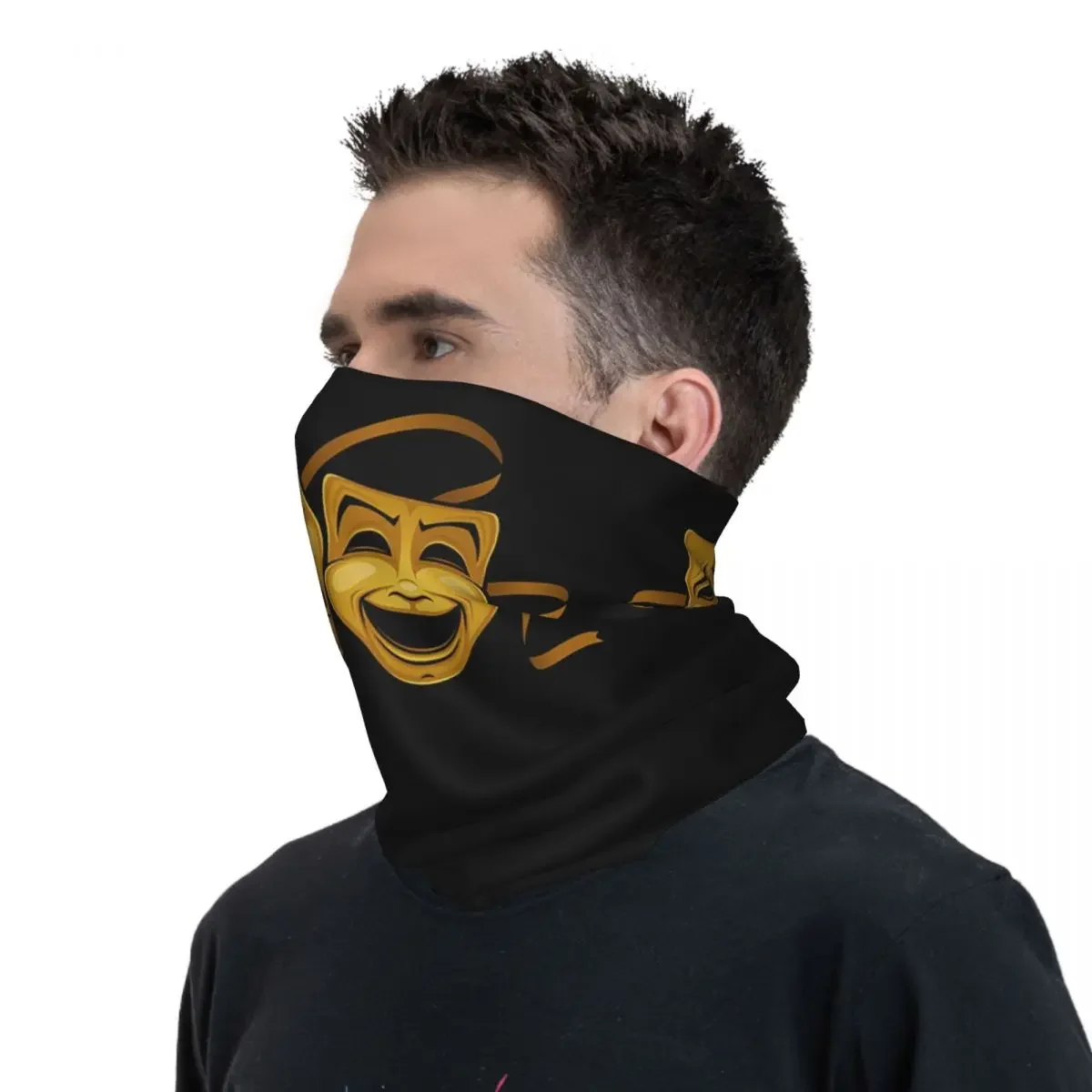 Gold Comedy And Tragedy Theaters Bandana Neck Cover Printed Face Scarf Warm Balaclava Cycling For Men Women Adult Breathable