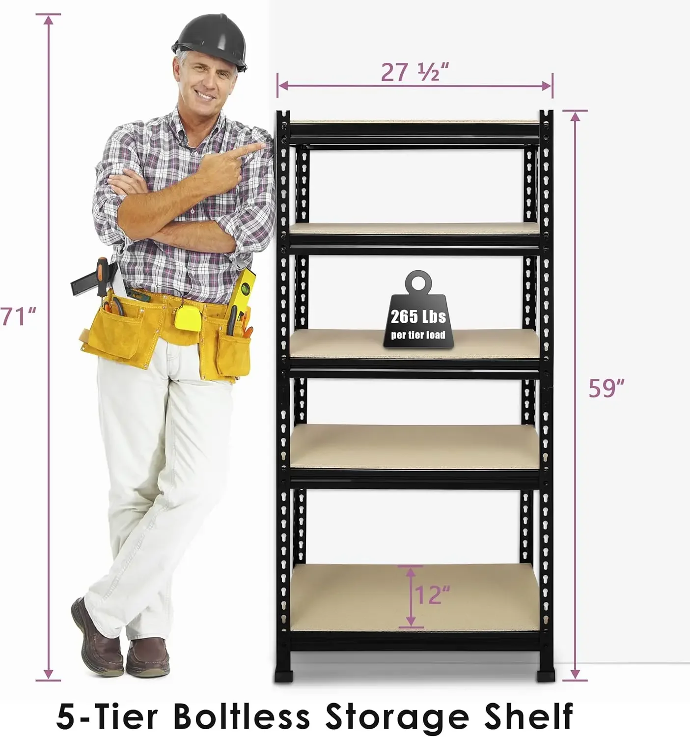 Prilinex Heavy Duty Storage Shelves - 5-Tier Adjustable Metal Garage Shelving Unit, Standing Utility Shelf Racks for Pantry