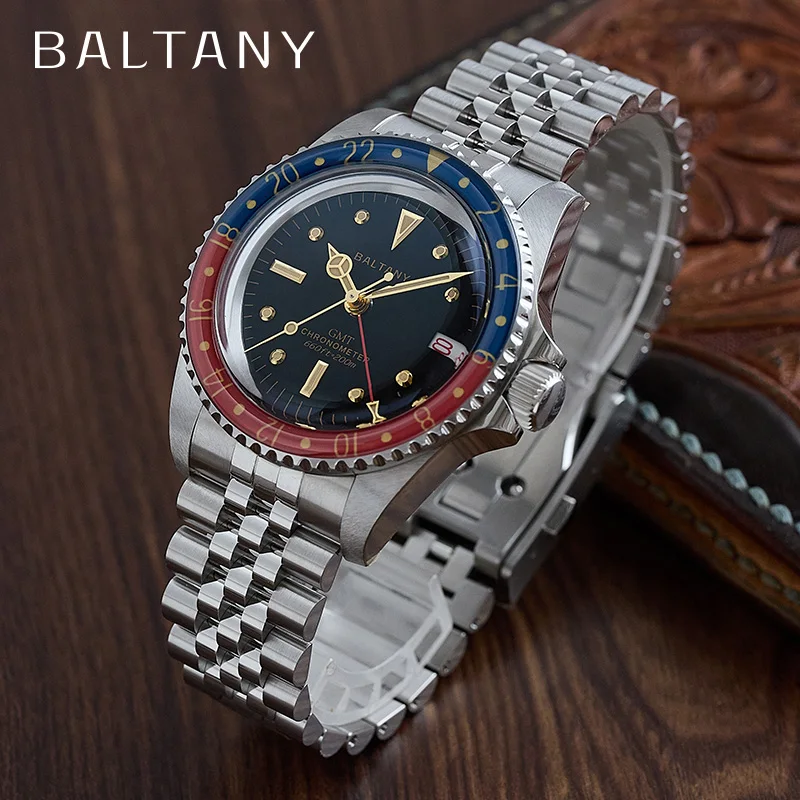 Baltany 1957s GMT Master Homage Vintage Watch Replacement Dome Sapphire Stainless Steel Bracelet NH34 Automatic Wristwatch Men