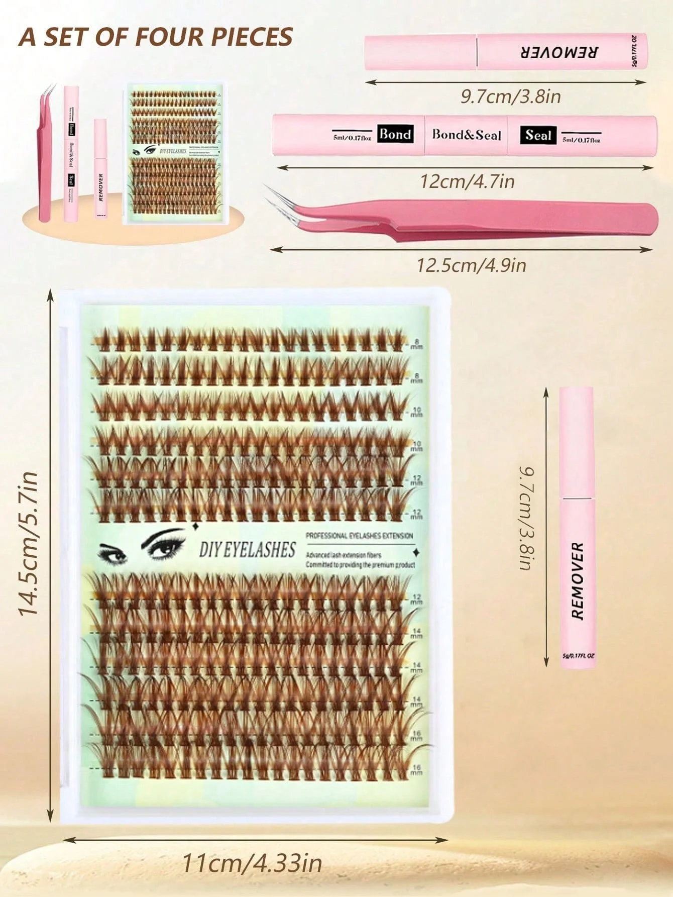 다크 브라운 속눈썹 클러스터 속눈썹 익스텐션 키트, 개별 속눈썹 키트, 자체 사용을 위한 속눈썹 본드 및 도장 속눈썹 트위저 포함, 8-16mm, 240 개