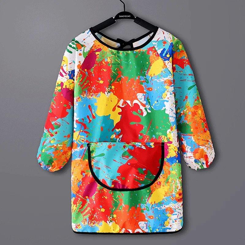 Painting Waterproof Apron Long Sleeved Eating Bib Kindergarten Reverse Dressing Art Graffiti Parent-child Interaction Create