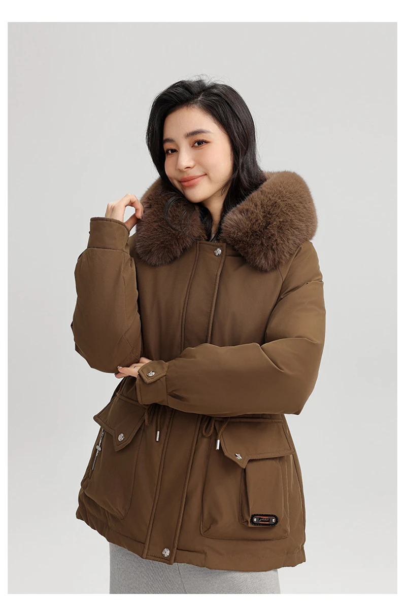 Winter New Warm Down Cotton Jacket with Large Fur Collar Hooded Coat Loose Women Thicken Parker Puffer Overcoat Casual Wear