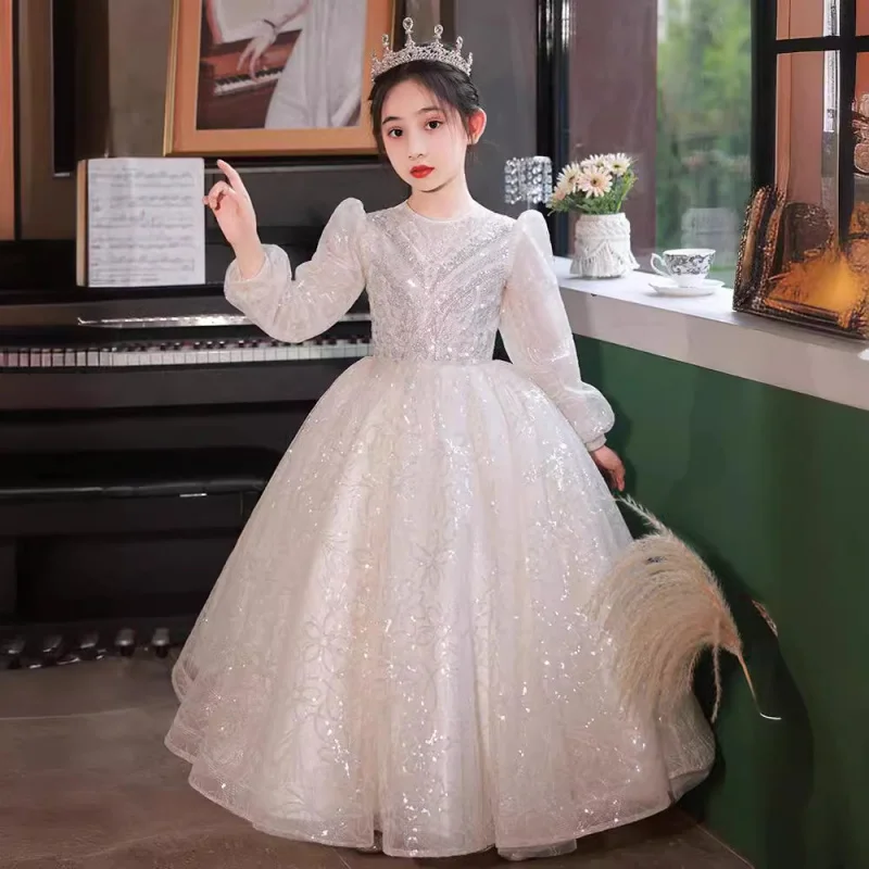 Girls' Birthday Dress Light Luxury Niche High-end Flower Girl Wedding Little Girl Princess Dress Children's Piano Performance Sp