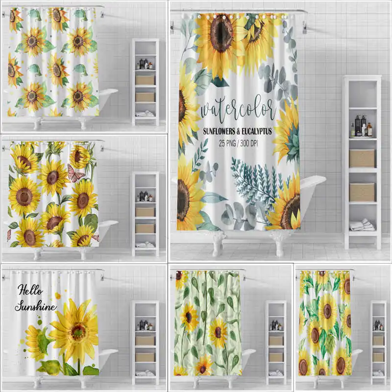 

Pastoral Sunflower Shower Curtain Privacy Partition Curtain Non Perforated Waterproof Cloth