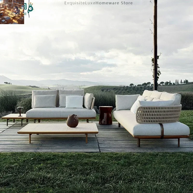 

Скандинавский уличный диван из ротанга, двор, вилла, ткань для отдыха, защита от дождя и солнца, терраса, уличный журнальный столик, комбинированная мебель
