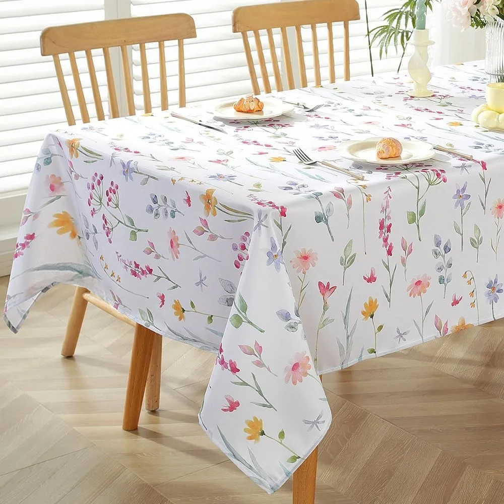 1pc Spring Floral Tablecloth Suitable for Inch Rectangular Table Easter Watercolor Tablecloth Pastel Floral Pattern Washable Sui