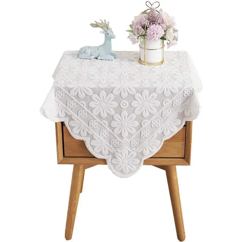 Versatile Knitted Bedside Tablecloth Sound Absorbing Pure Color Refrigerator Cloth Net Sewing Machine Cover Dustproof Protector