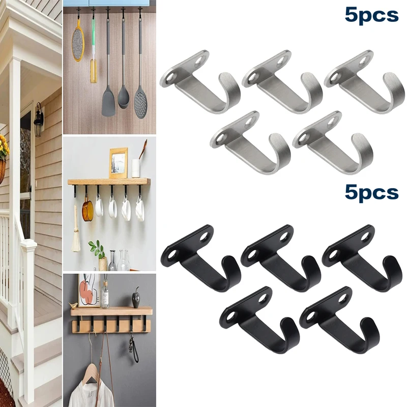 5Pcs/Pack  hook up Stainless Steel Screw Mounted Ceiling Hooks, Under-Shelf Towel, Heavy Duty Hanger For Bathroom Cabinet Garage