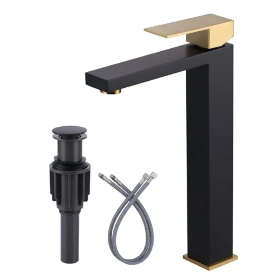 

Vessel Sink Faucet, Single Handle Bathroom Faucet, Single Hole Lavatory Vanity Mixer Tap with Pop Up Drain and Faucet Supply Li