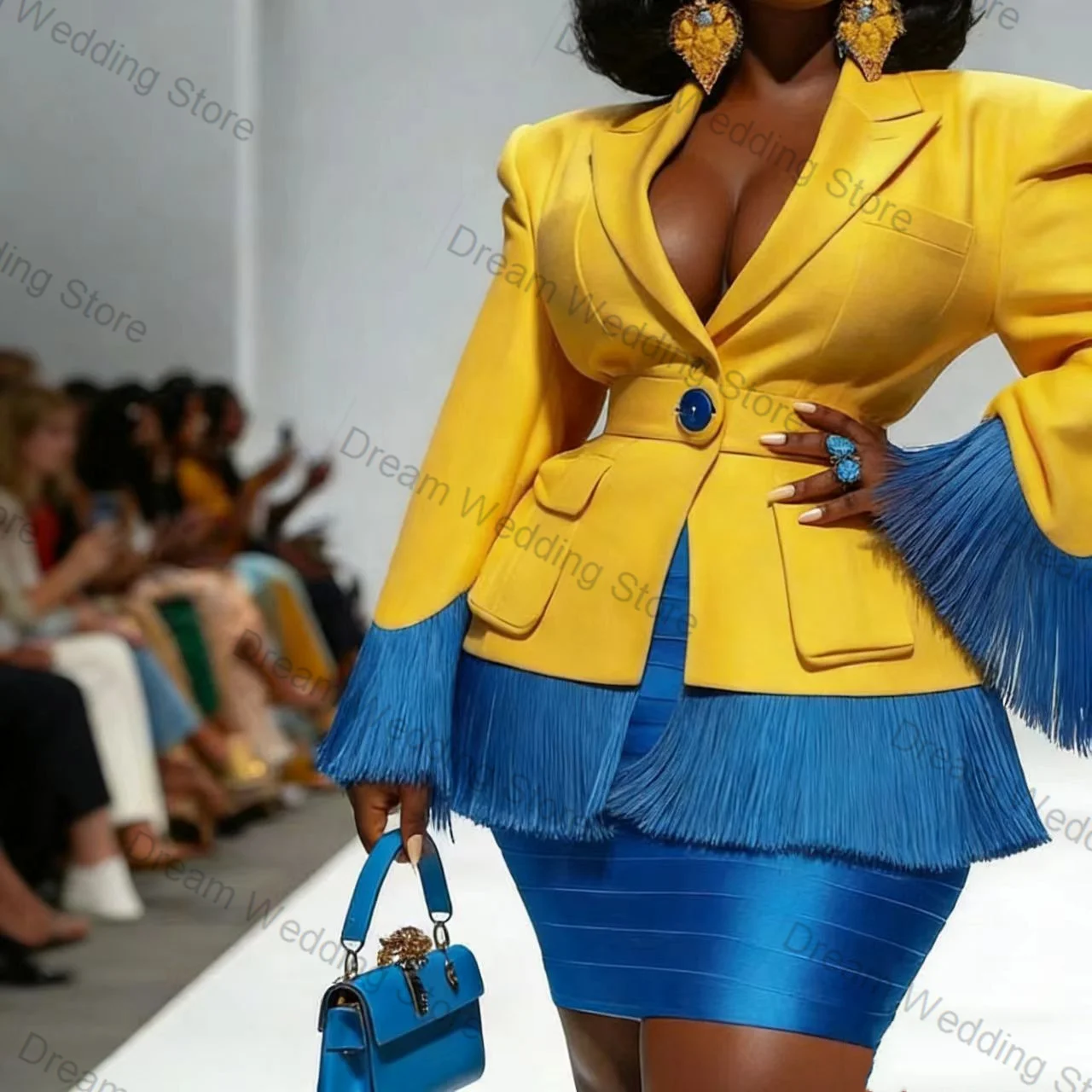 

Tassel Women Suit Skirt Set 2 Pcs Belted Blazer+Short Mini Prom Dress Formal Office Lady Jacket Customized Wedding Guest Coat