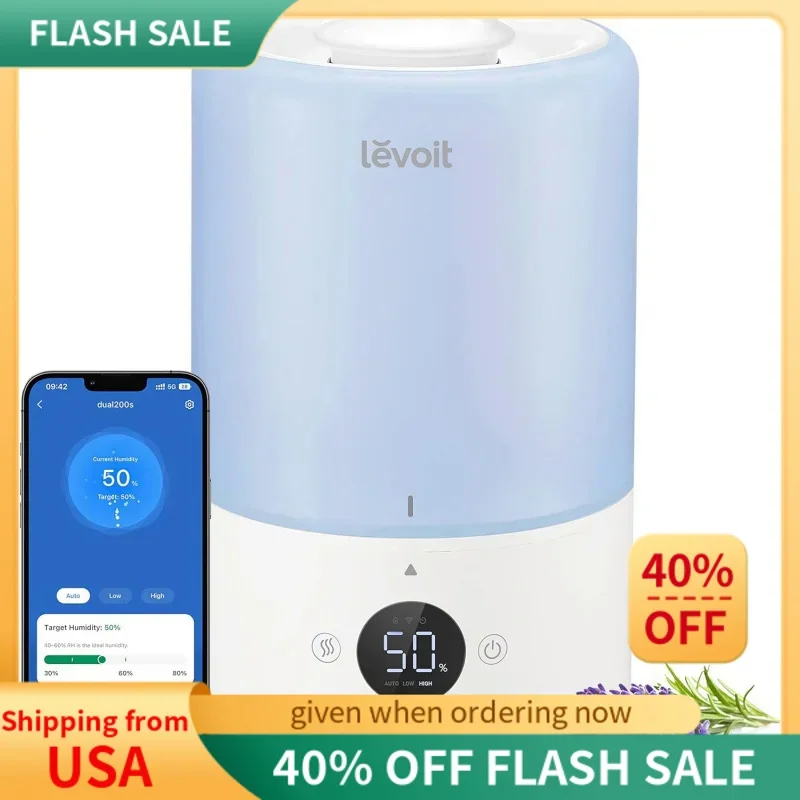 LEVOIT Dual 200S Smart Humidifiers for Bedroom, Top Fill, Customize Humidity for Home, Baby Nursery & Plants with Humidistat