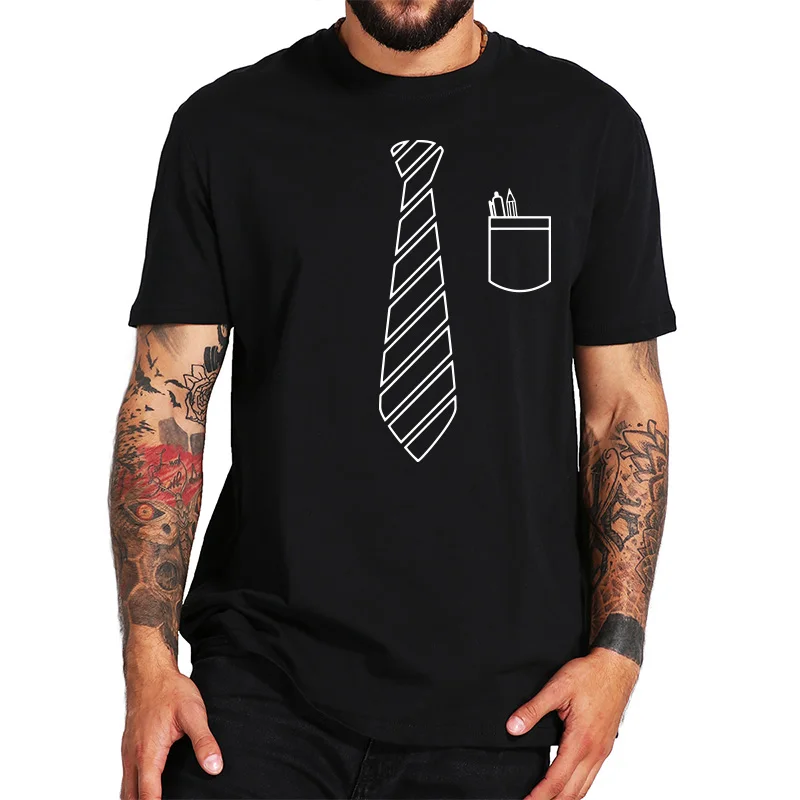 

FPFake Tie T Shirt Small Pocket Funny Design Creative Gifts Party Humor Tops Tshirt Male 100% Cotton Size