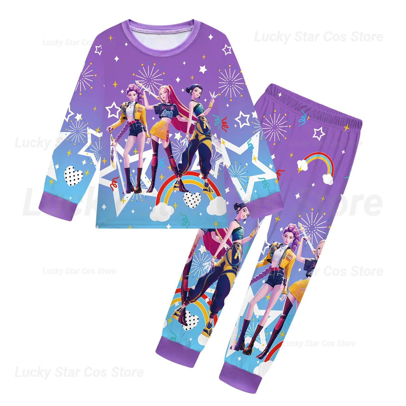 

K-Pop for Demon Hunters Kids Long Sleeve Pajamas Set Cartoon Mira Rumi Zoey Print Kids Boy Girl Fashion Clothes Casual Sleepwear