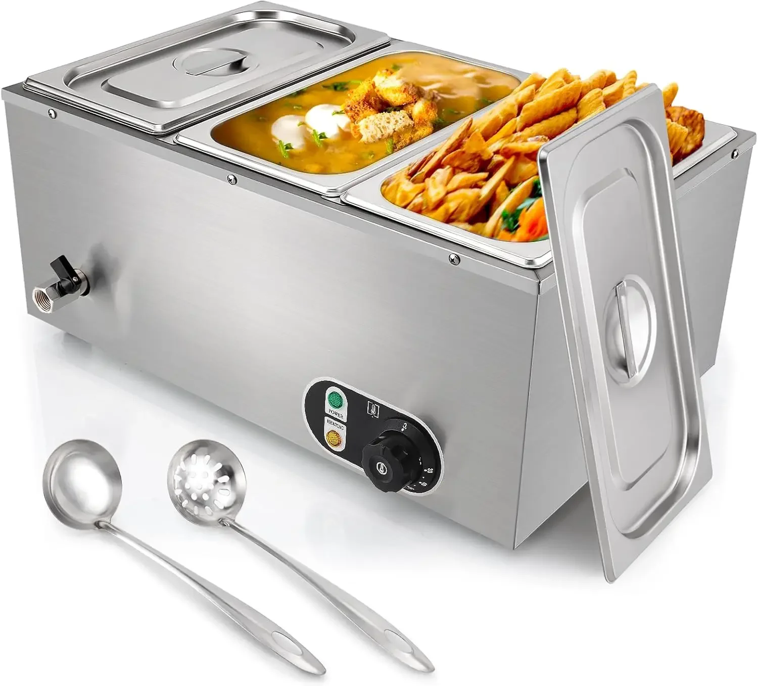 3-Pan Commercial Food Warmer - 1500W Electric Stainless Steel Food Warmer, 6.9 QT Steam Table Pan with 86-185°F Temp Control