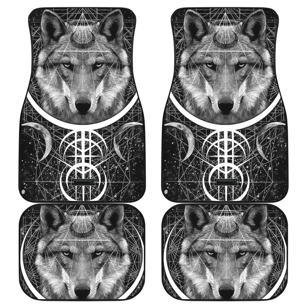 Alpha Wolf Car Floor Mats Custom Wolf Car Accessories 4PCs Pack Interior Accessories Anti-skid Car Floor Mats