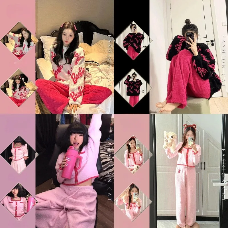 

Kawaii Барби плюшевые пижамы Аниме милые мультфильмы теплые с длинными рукавами большого размера Домашняя одежда удобные приятные для кожи осень зима