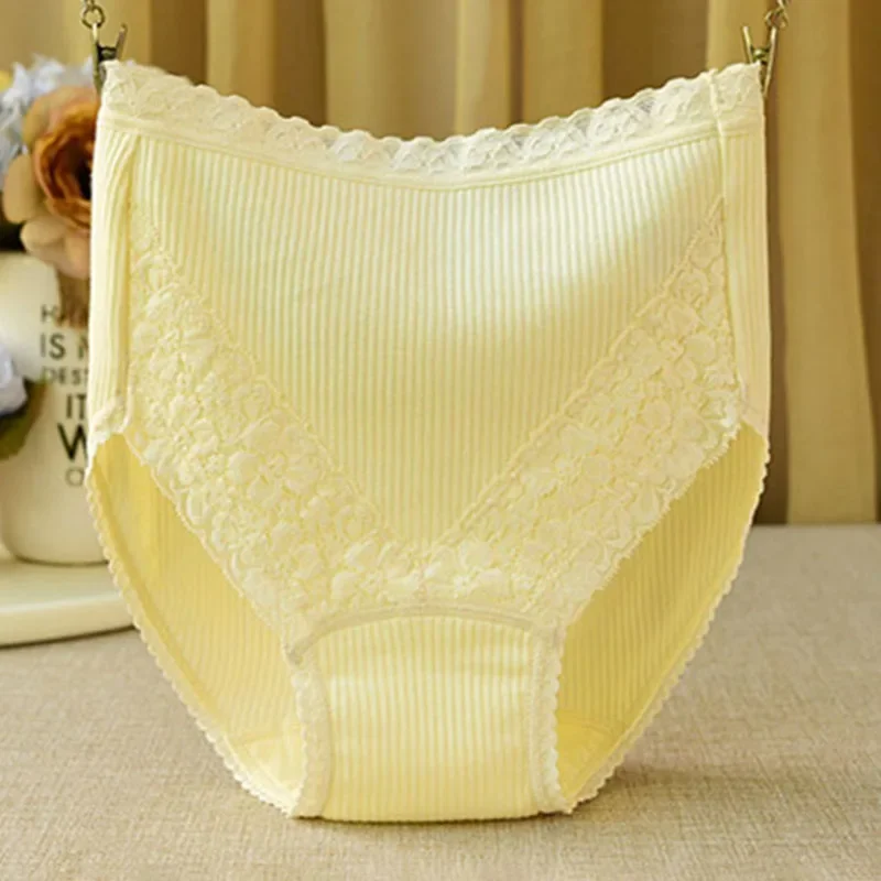 Women High-Waist Cotton Panties Underwear Lace Ruffle Hip Lifting Women Briefs Girls Comfort Underpants Female M-3XL Lingerie