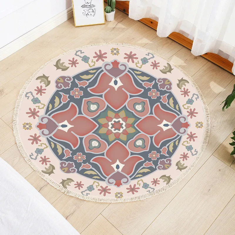 Modern Floral & Geometric Round Rug – Non-Slip, Custom-Designed Floor Mat for Living Room & Bedroom