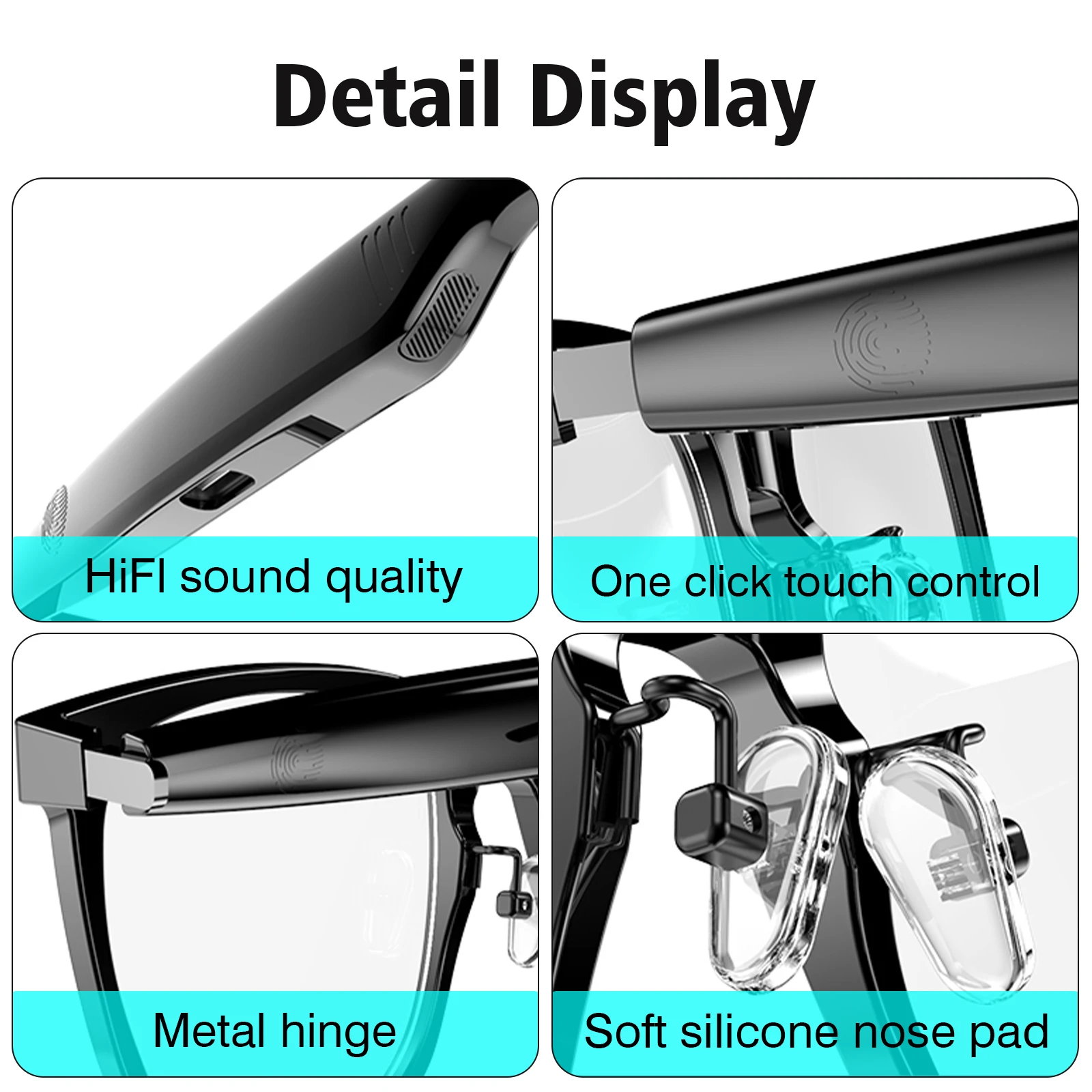 Wireless smart glasses with music playback and wireless calling functions, compatible with Android and iOS