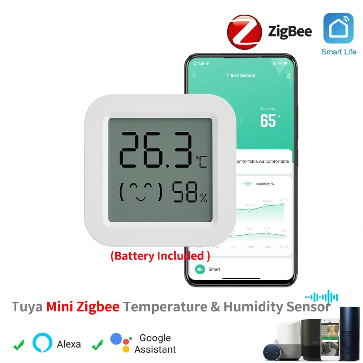 Мини-датчики температуры и влажности Zigbee с компактным дизайном и долговечными аккумуляторами для систем автоматизации умного дома