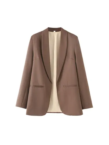 Imagen 2 del producto Chaqueta abierta frontal a la moda para mujer, abrigo de manga larga, ropa de oficina con bolsillos de ribete, Top elegante para mujer