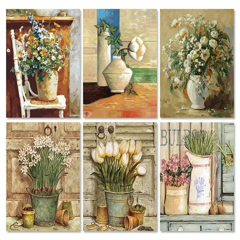 GATYZTORY Paint By Numbers For Adults Starter Kits Flower Picture On Numbers Coloring Acrylic Paint With Brushes For Diy Gift