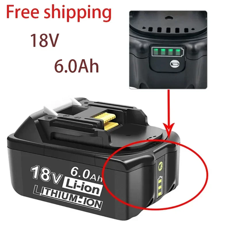 

100% originalMakita 18V6000mAh rechargeable power tool battery+free shipping, LED lithium-ion replacement LXTBL1860BBL1860BL1850