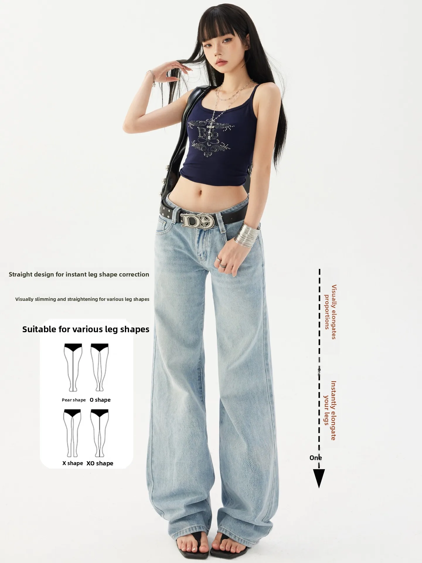 

Light Blue Low Waist Wide Leg Straight Cut Denim Jeans Women's Vintage Washed Casual Trousers Spring 2026 New Style