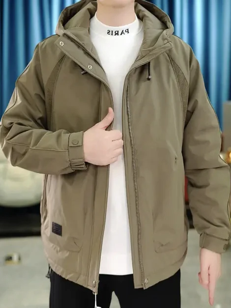 

Новинка 2025, мужская повседневная куртка с капюшоном, модная универсальная свободная верхняя одежда Haome, полиэфирная ткань, длинная молния-блискавка Cl...