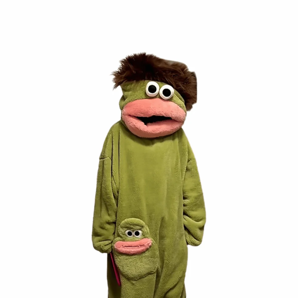 

Забавный мягкий флисовый комбинезон-пижама с большим вырезом для лица, утепленный, с капюшоном, оверсайз, унисекс